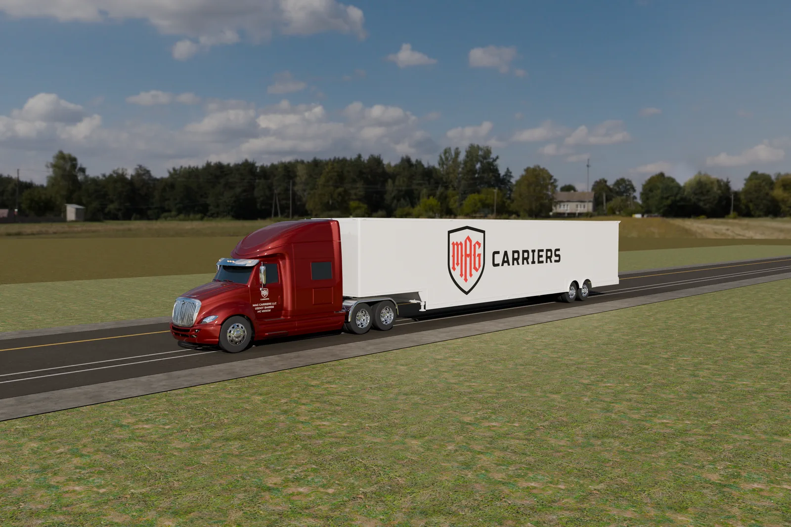 Semi truck three-quarter view