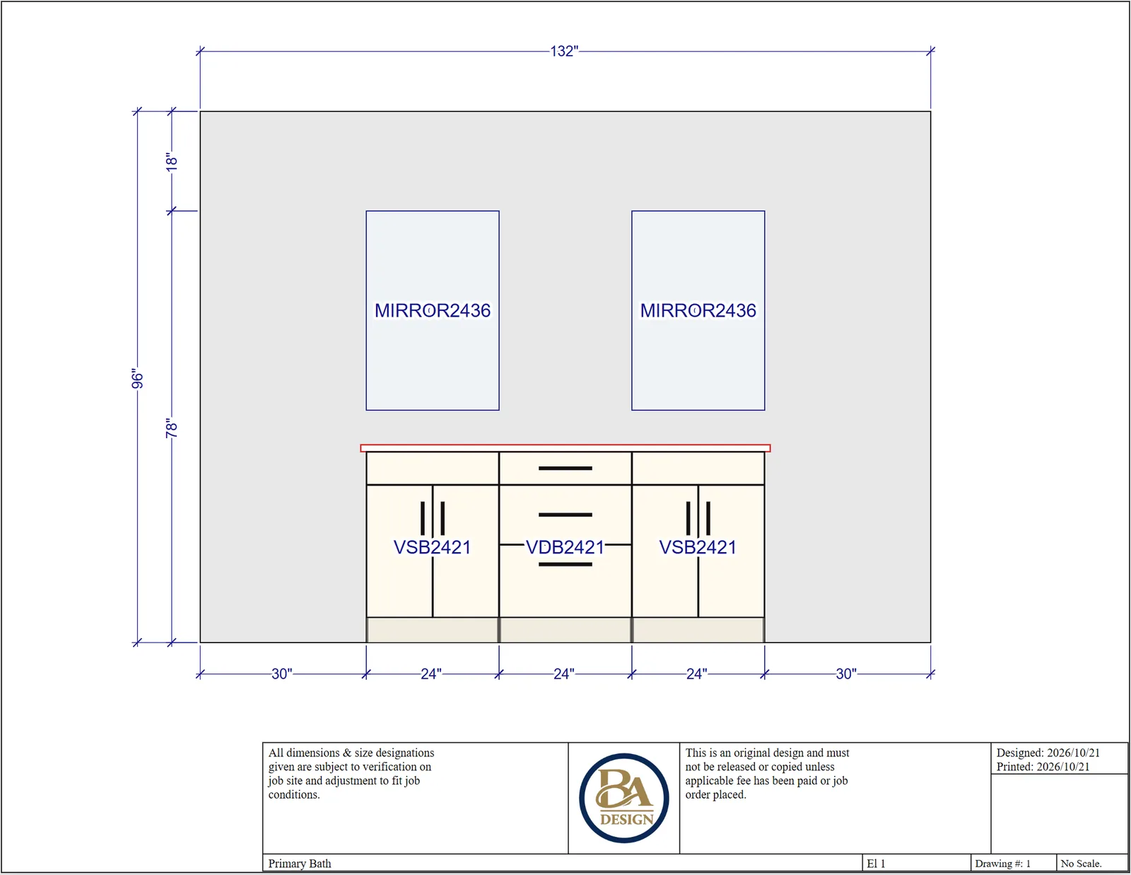 Vanity wall elevation