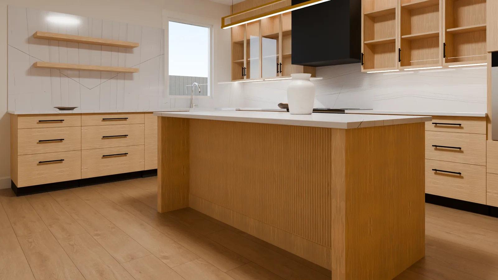 Sage island with a white quartz top