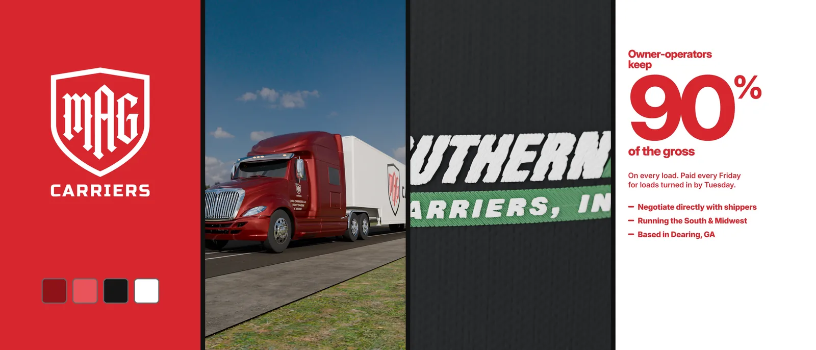 Brand kit, truck render, embroidery close-up and social posts from one pipeline