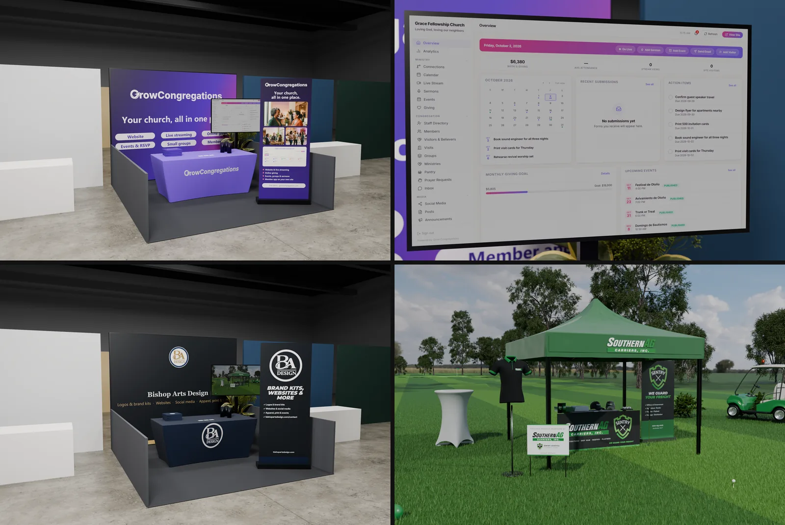 Booths for four brands from one layout