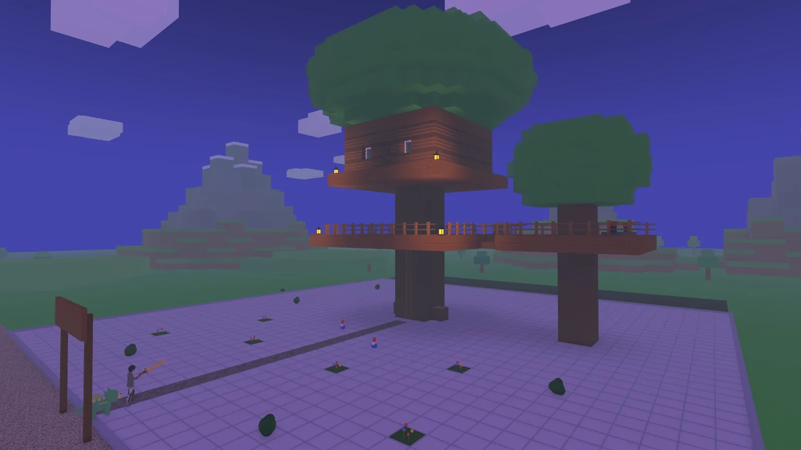 Treehouse base at dusk