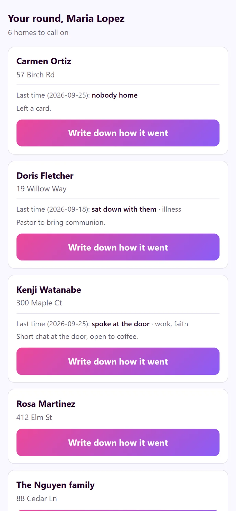 Home-visit round on a phone