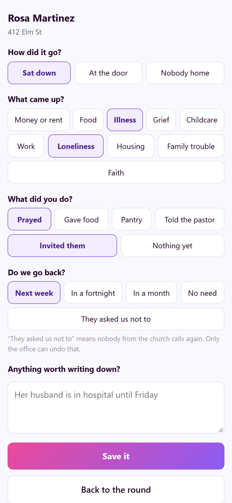 Recording a home visit on a phone