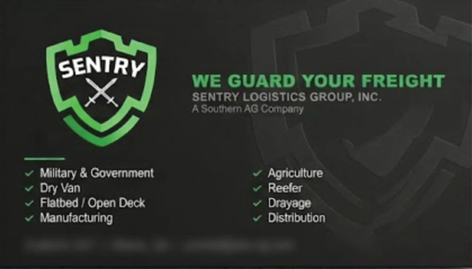 Sentry Logistics side of the card