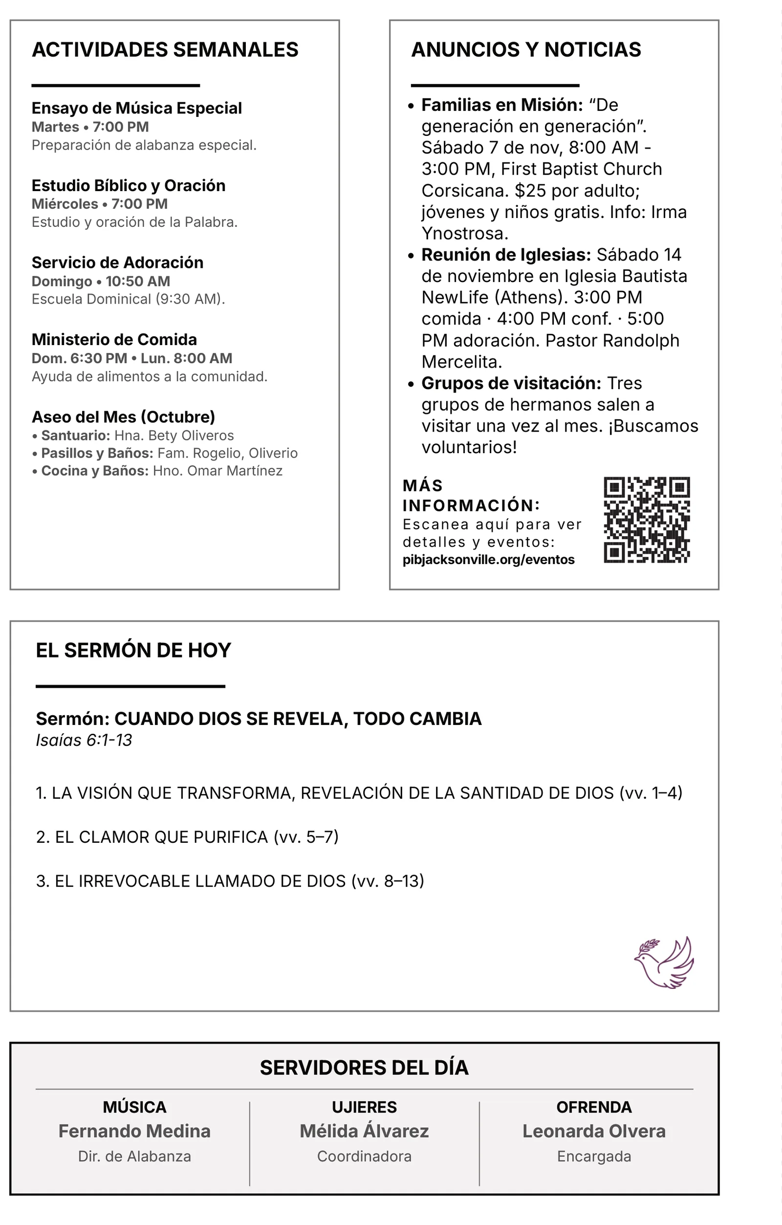 Sunday bulletin, inside